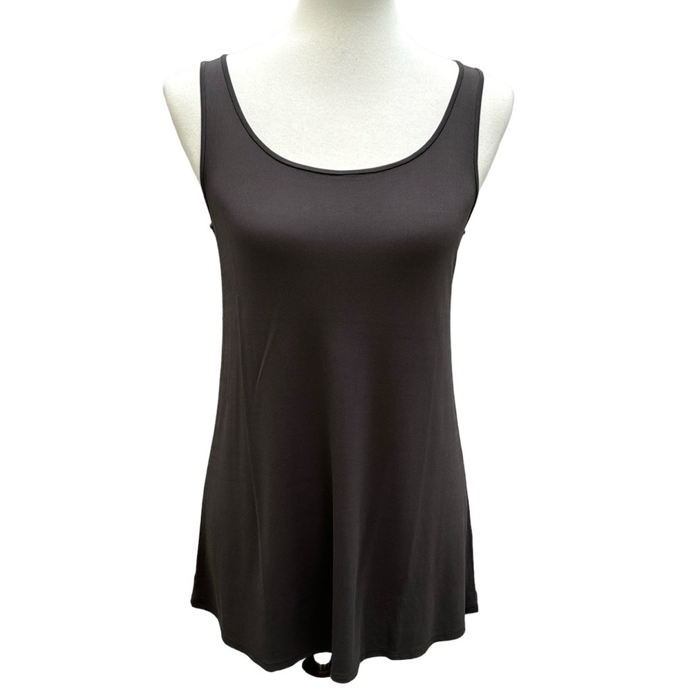 Eileen Fisher stretch silk jersey scoop, neck long tank top Bark PP
